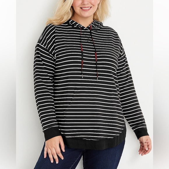 Maurices Plus Size Homeward Black Striped Brushed‎ Plaid Hoodie Size 0/Large - Picture 1 of 7